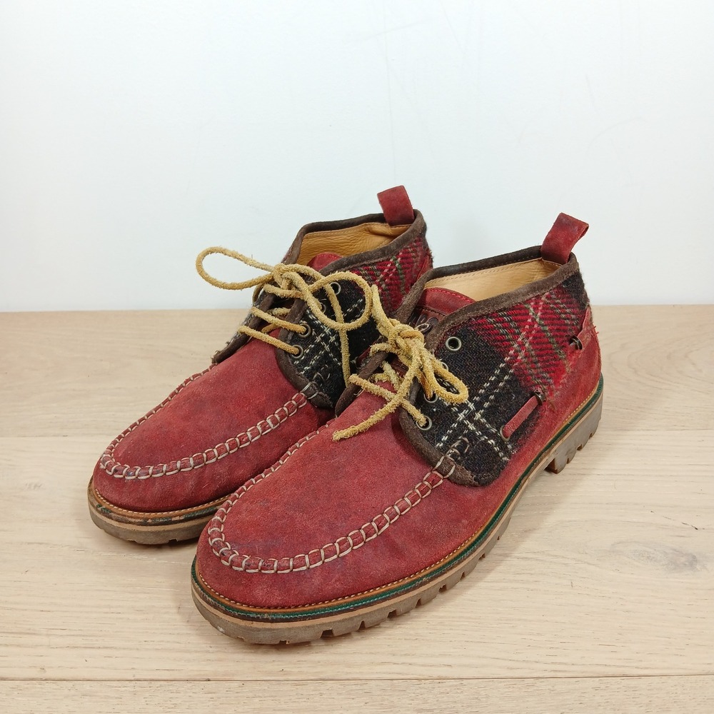 DSQUARED2 Red Suede Plaid Wool Chukka Boots Mens 12 Lug Sole Moc Toe Heritage